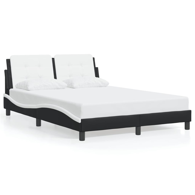 Pemberly Row Contemporary Faux Leather Full Bed Frame in Black and White