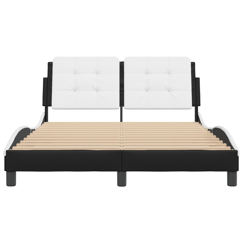 Pemberly Row Contemporary Faux Leather Full Bed Frame in Black and White