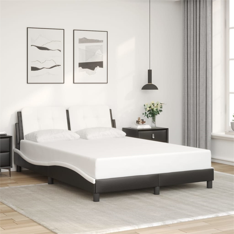 Pemberly Row Contemporary Faux Leather Full Bed Frame in Black and White