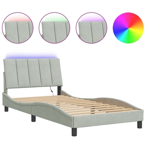 Pemberly Row 39.4&quotx79.9&quot Bed Frame with LED without Mattress in Light Gray