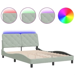 Pemberly Row 53.9&quotx74.8&quot Bed Frame with LED without Mattress in Light Gray