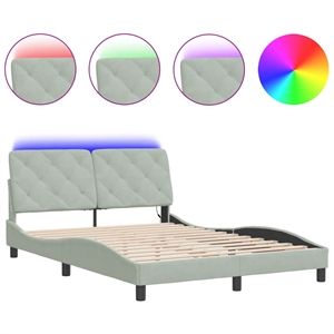 Pemberly Row 53.9&quotx74.8&quot Light Gray Velvet Bed Frame with LED without Mattress