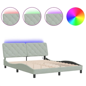 Pemberly Row 59.8&quotx79.9&quot Light Gray Velvet Bed Frame with LED without Mattress