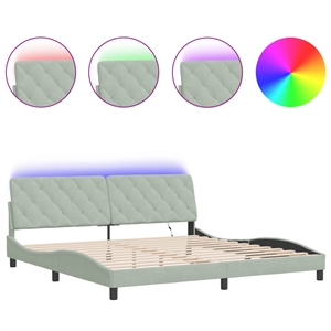 Pemberly Row 76&quotx79.9&quot Bed Frame with LED without Mattress in Light Gray Velvet