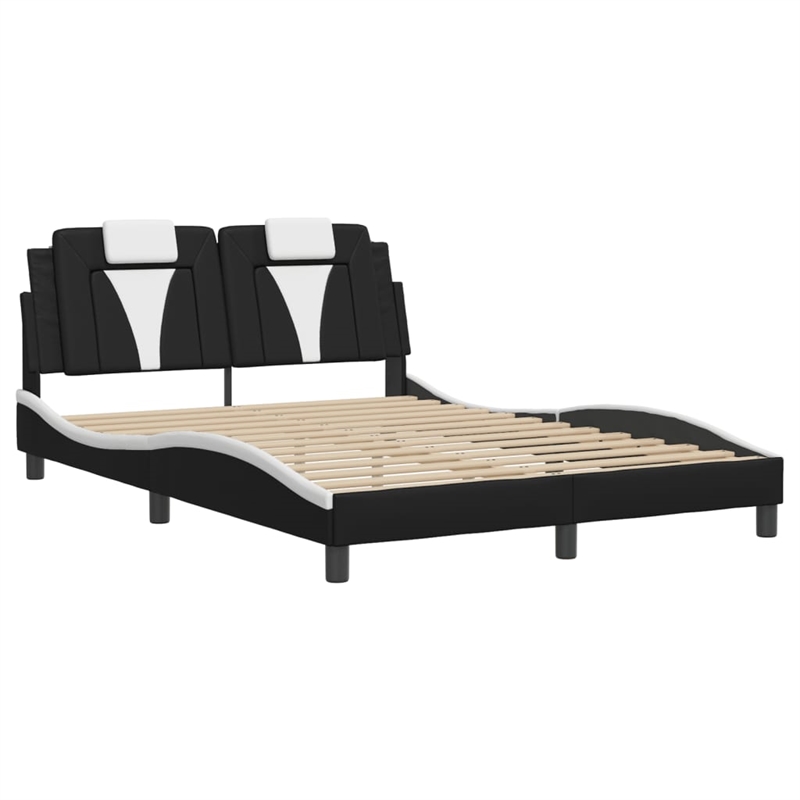 Pemberly Row Contemporary Faux Leather Full Bed Frame in Black and White