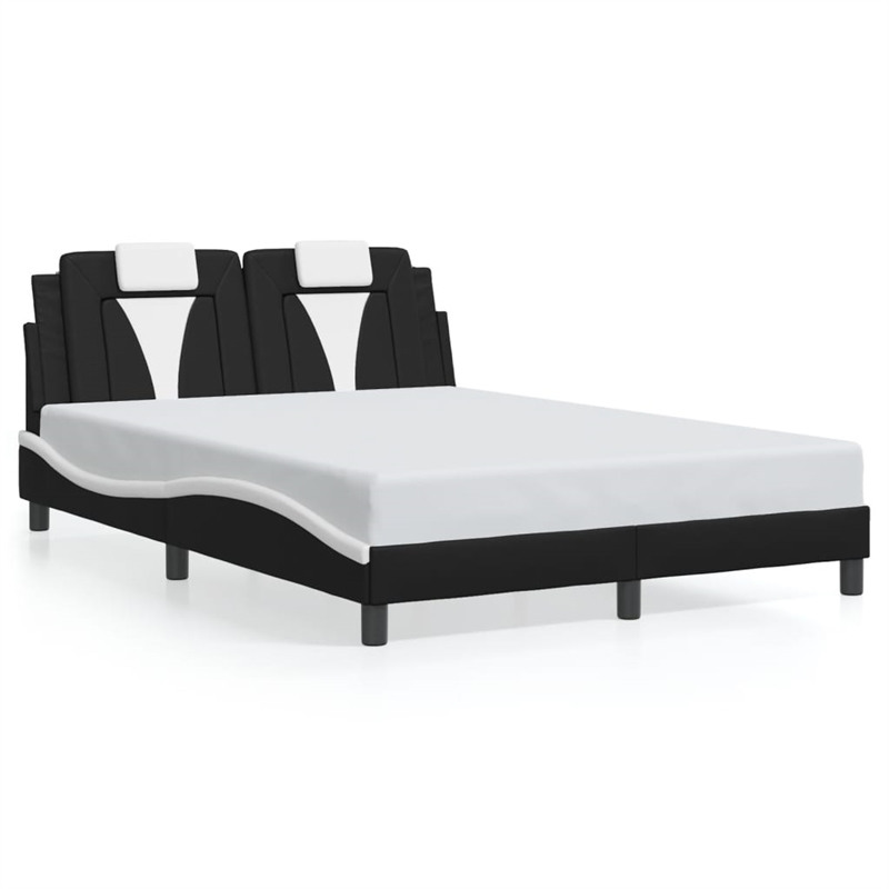 Pemberly Row Contemporary Faux Leather Full Bed Frame in Black and White