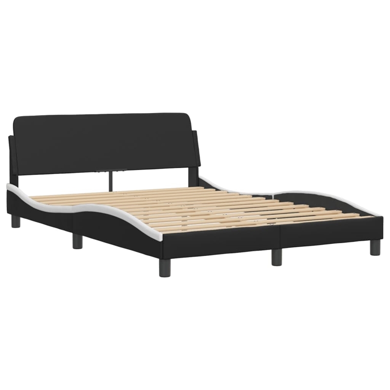 Pemberly Row Contemporary Faux Leather Full Bed Frame in Black and White