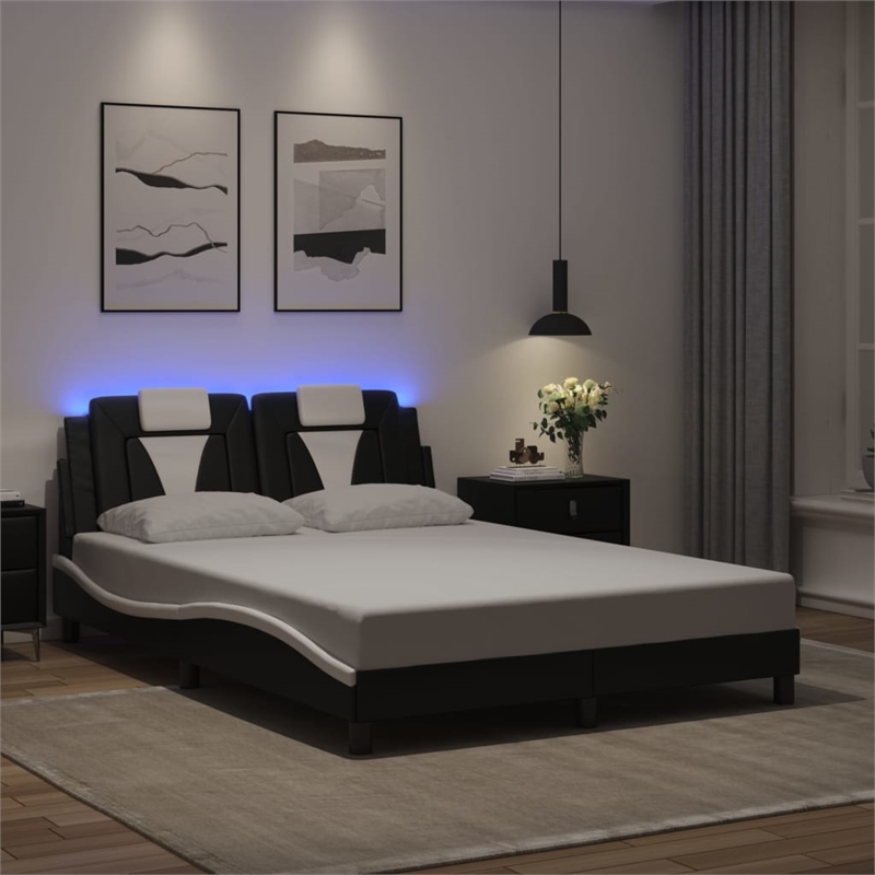 Pemberly Row Contemporary Faux Leather Full Bed Frame in Black and White
