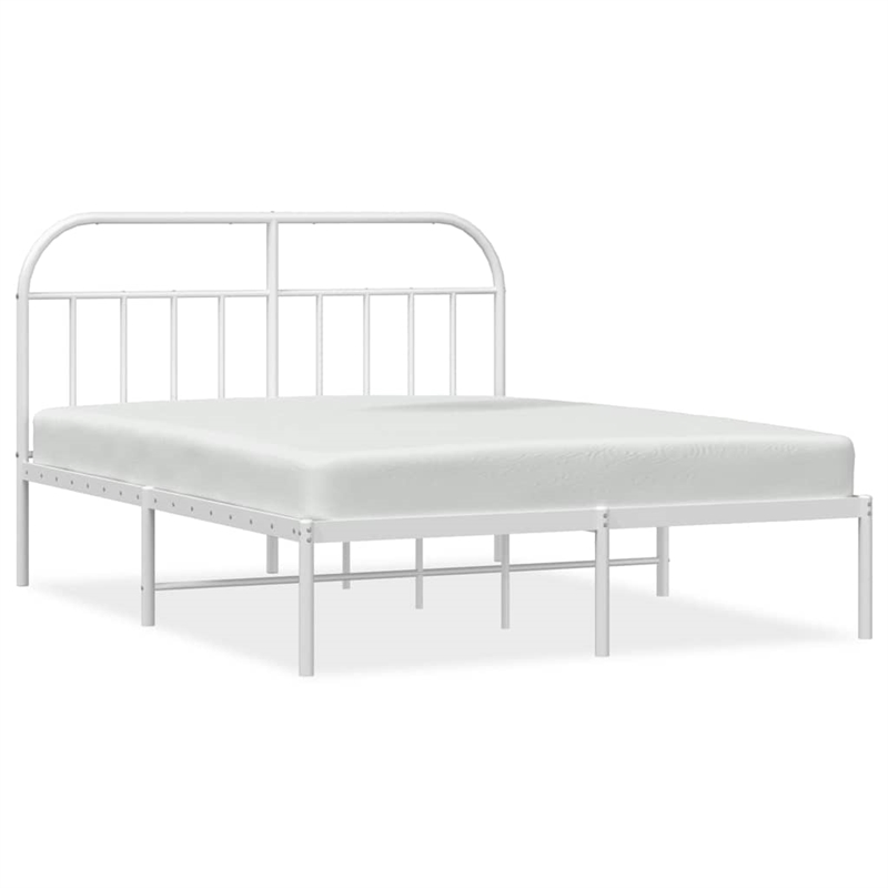 Pemberly Row Powder-Coated Steel Queen Size Bed Frame in White