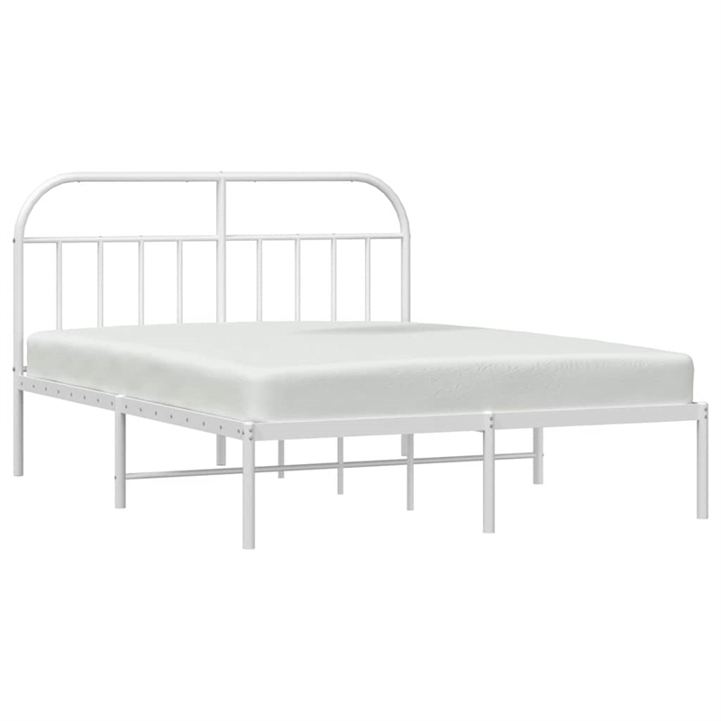Pemberly Row Powder-Coated Steel Queen Size Bed Frame in White