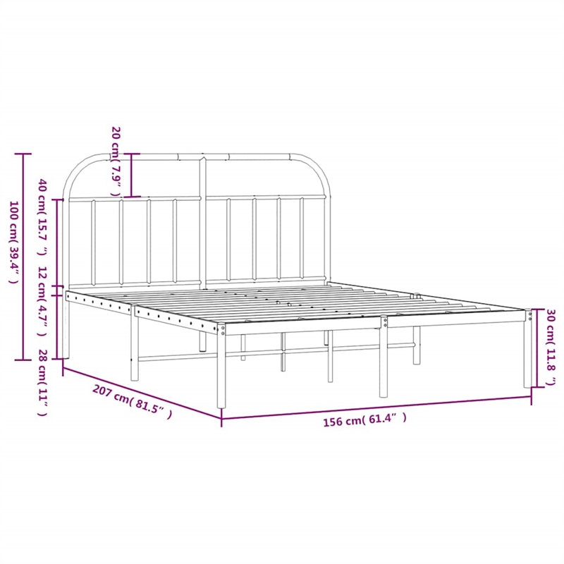 Pemberly Row Powder-Coated Steel Queen Size Bed Frame in White