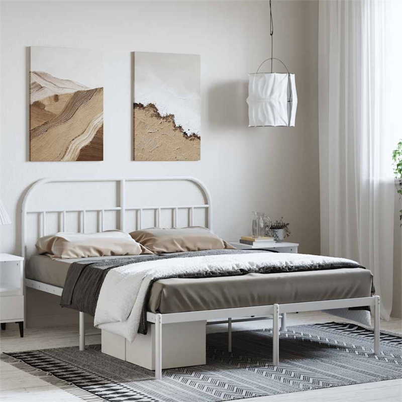 Pemberly Row Powder-Coated Steel Queen Size Bed Frame in White