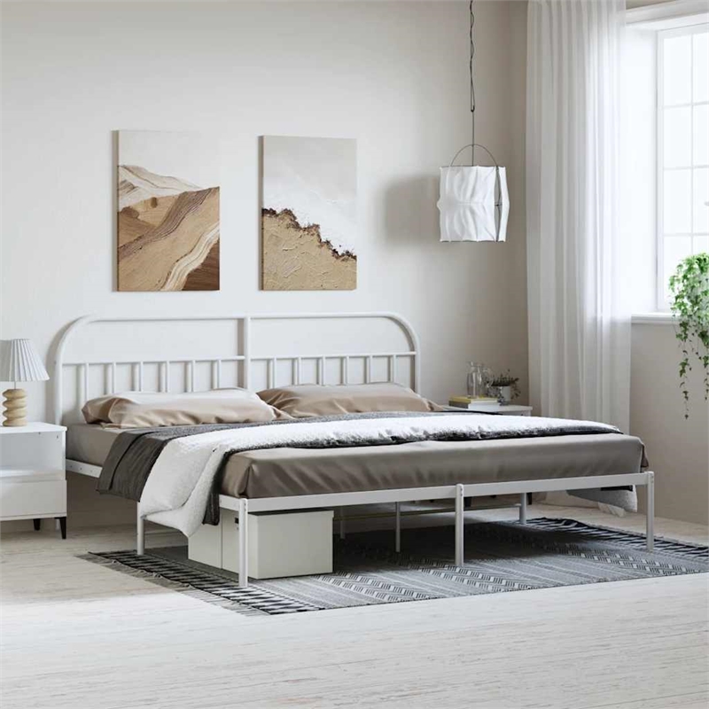 Pemberly Row Contemporary 76 x 80 Powder-Coated steel Bed Frame in White