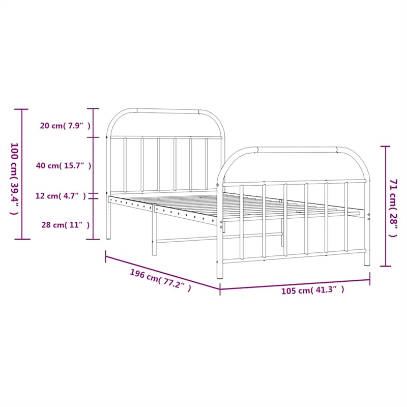 Pemberly Row Rectangular Powder-Coated Steel Twin Bed Frame in White