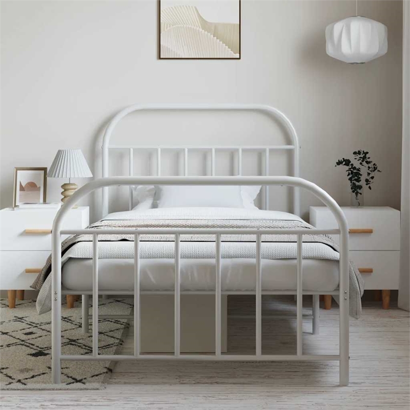 Pemberly Row Rectangular Powder-Coated Steel Single Bed Frame in White