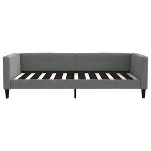 Pemberly Row Contemporary Solid Wood Twin Day Bed in Dark Grey Fabric