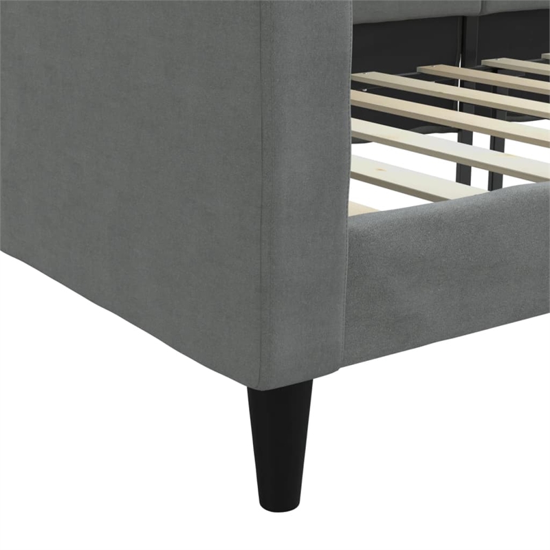 Pemberly Row Contemporary Solid Wood Twin Day Bed in Dark Grey Fabric