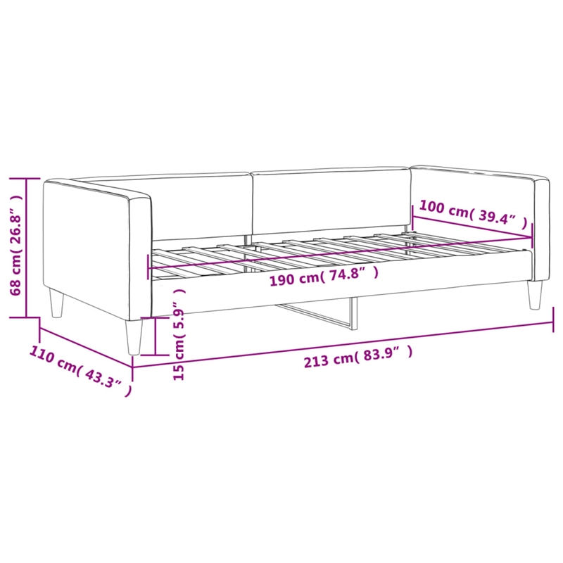 Pemberly Row Contemporary Solid Wood Twin Day Bed in Dark Grey Fabric