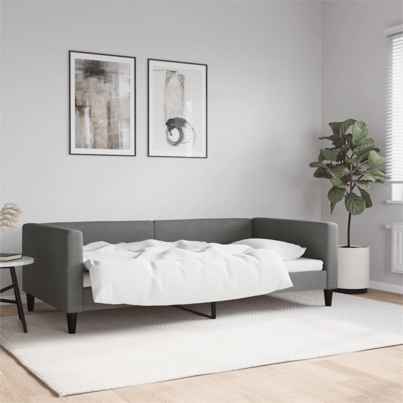 Pemberly Row Contemporary Solid Wood Twin Day Bed in Dark Grey Fabric