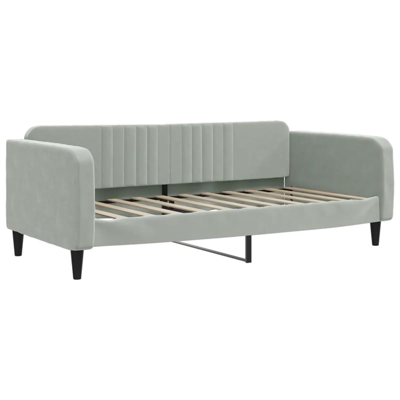 Pemberly Row Contemporary Solid Wood Twin Day Bed in Light Grey Fabric