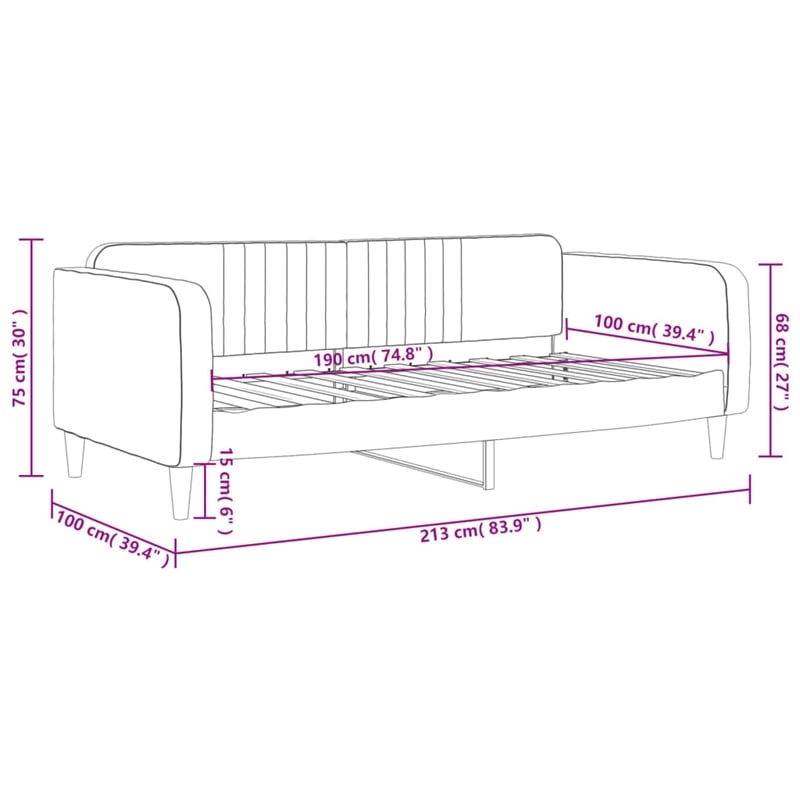 Pemberly Row Contemporary Solid Wood Twin Day Bed in Light Grey Fabric