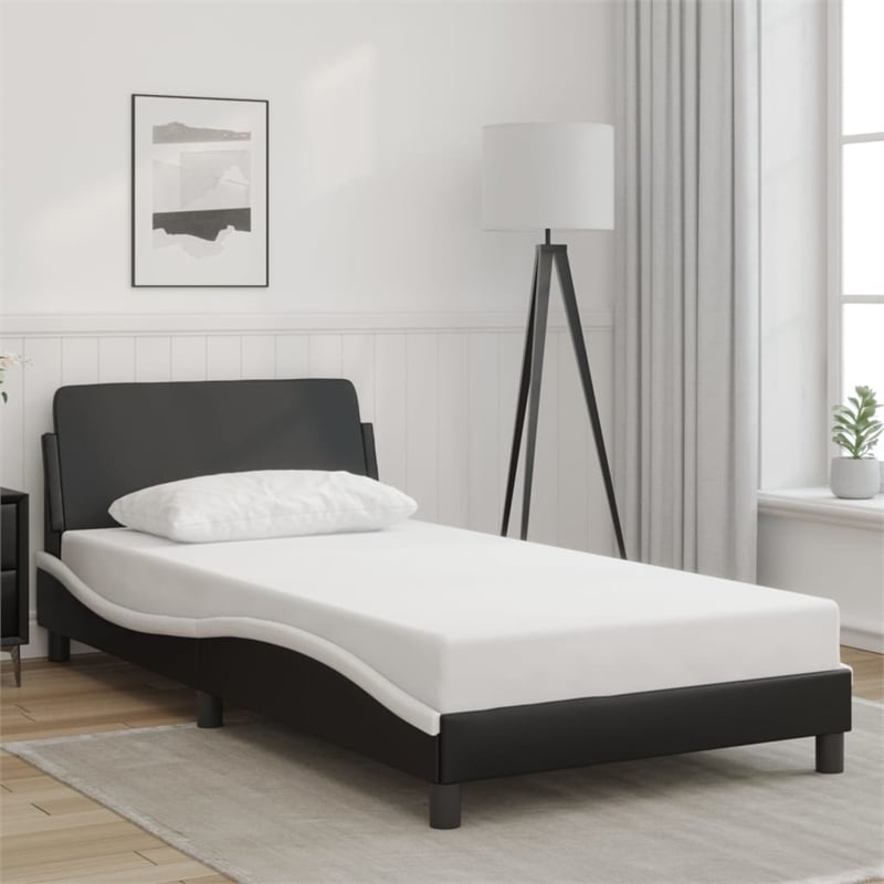 Pemberly Row Engineered wood Twin Bed Frame in Black and White