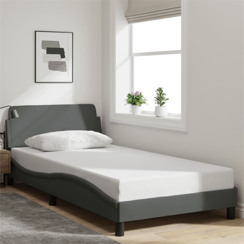 Pemberly Row Contemporary Engineered Wood Bed Frame in Dark Gray