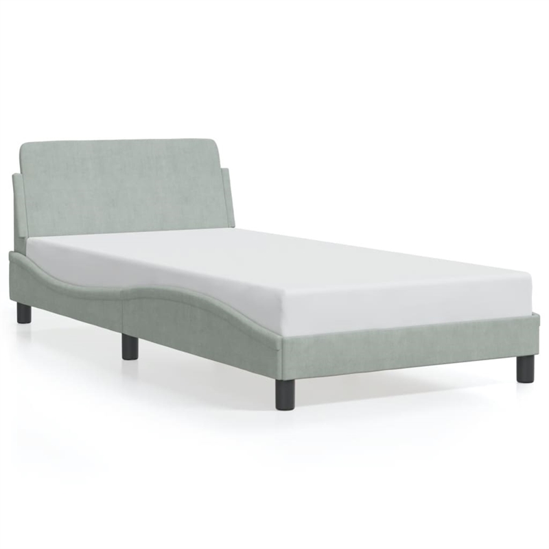 Pemberly Row Velvet Upholstery Twin XL Bed Frame in Light Grey