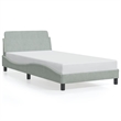 Pemberly Row Velvet Upholstery Twin XL Bed Frame in Light Grey