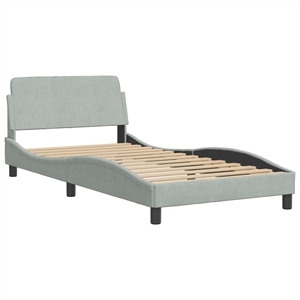 Pemberly Row Velvet Upholstery Twin XL Bed Frame in Light Grey