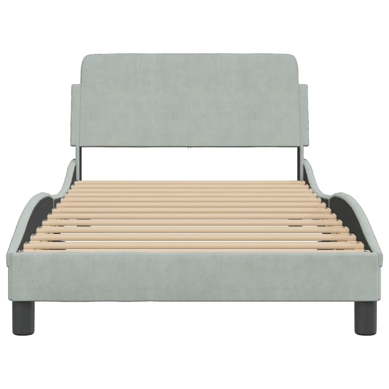 Pemberly Row Velvet Upholstery Twin XL Bed Frame in Light Grey