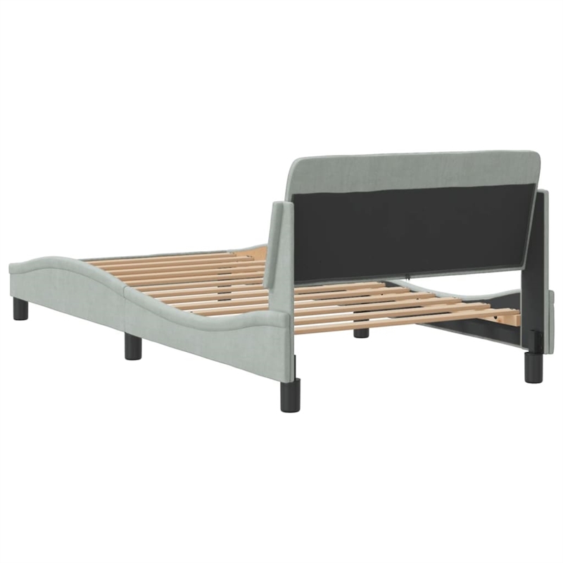Pemberly Row Velvet Upholstery Twin XL Bed Frame in Light Grey
