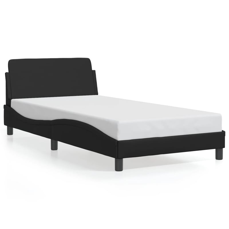 Pemberly Row Contemporary Faux Leather Twin XL Bed Frame in Black Finish