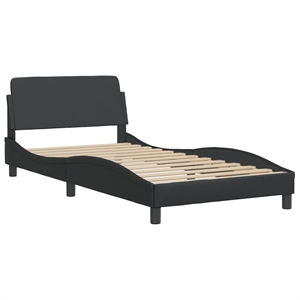 Pemberly Row Contemporary Faux Leather Twin XL Bed Frame in Black Finish