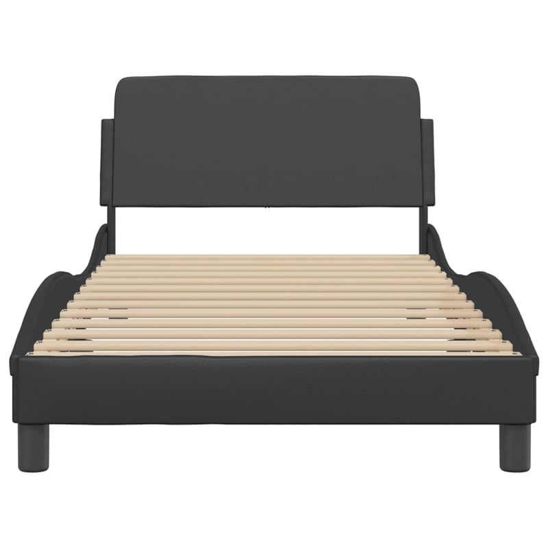 Pemberly Row Contemporary Faux Leather Twin XL Bed Frame in Black Finish