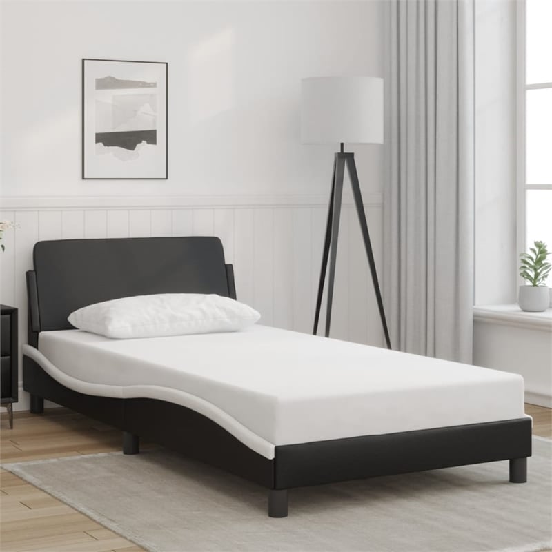 Pemberly Row Engineered wood Twin Bed Frame in Black and White