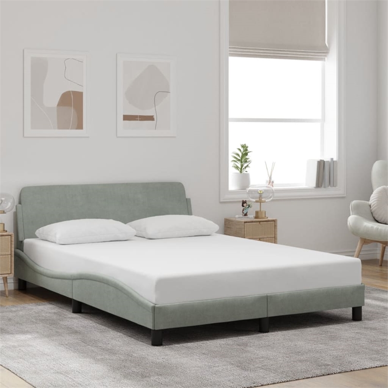 Pemberly Row Contemporary Velvet Upholstery Full Bed Frame in Black