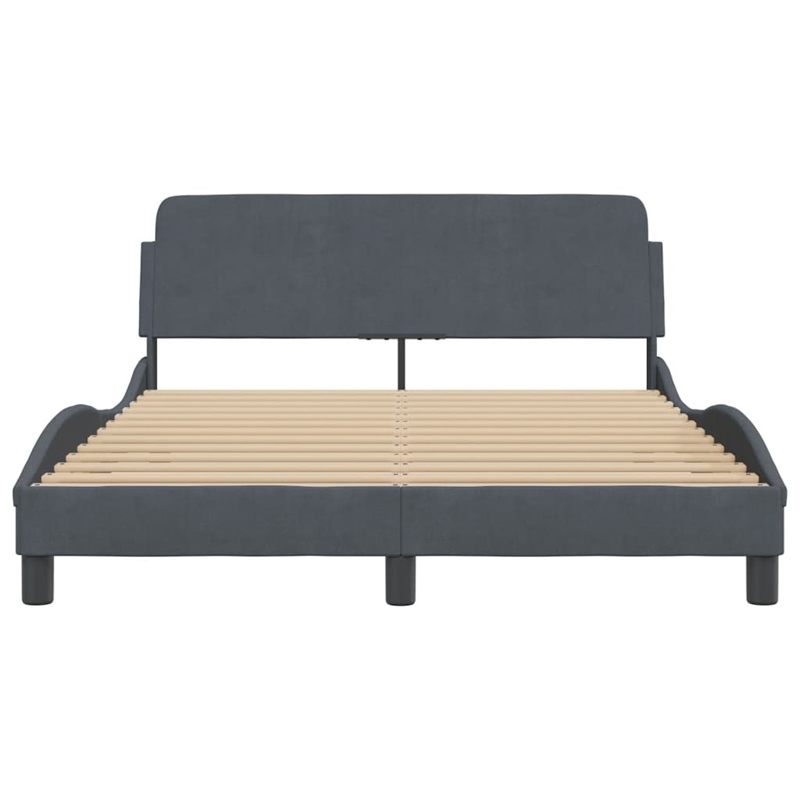 Pemberly Row Contemporary Velvet Full Bed Frame in Dark Grey
