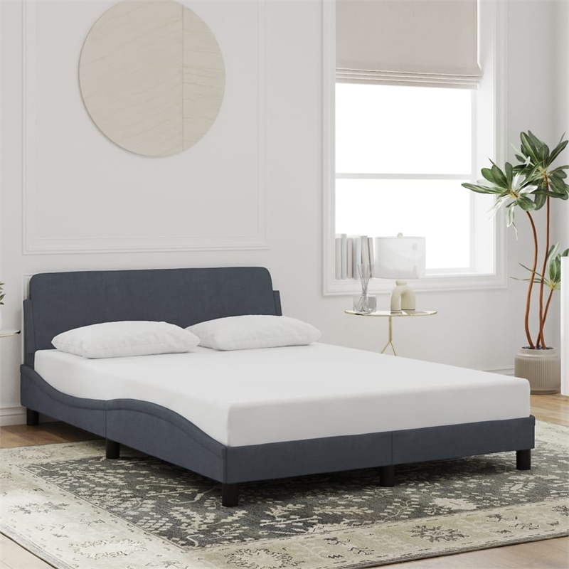 Pemberly Row Contemporary Velvet Full Bed Frame in Dark Grey