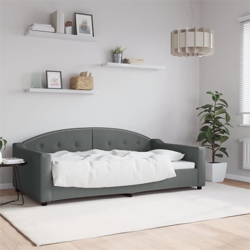 Pemberly Row Solid Wood Fabric Polyester Daybed in Dark Grey