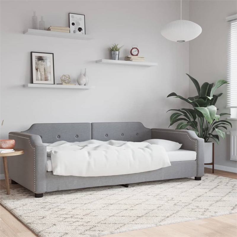 Pemberly Row Contemporary Solid Wood Twin Day Bed in Light Grey Fabric