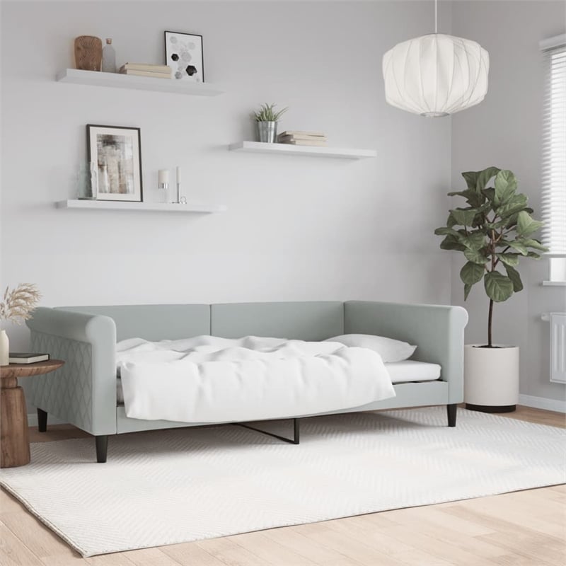 Pemberly Row Contemporary Velvet Day Bed in Light Gray Finish