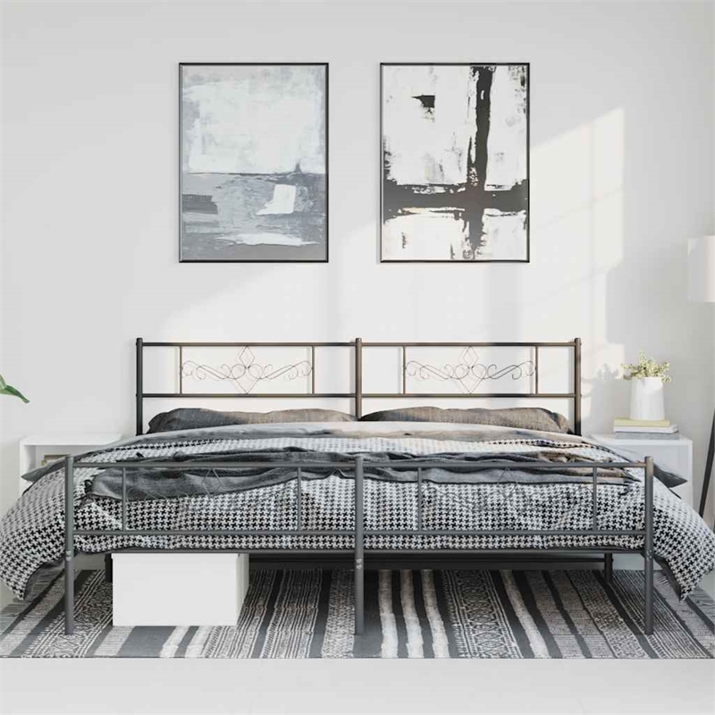 Pemberly Row Rectangular Steel Cal King/Double Bed Frame in Black