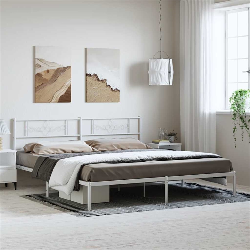 Pemberly Row Rectangular Powder-Coated Steel Full Bed Frame in White