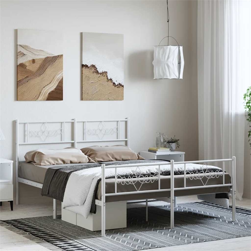 Pemberly Row Powder-Coated Steel Queen/Double Bed Frame in White