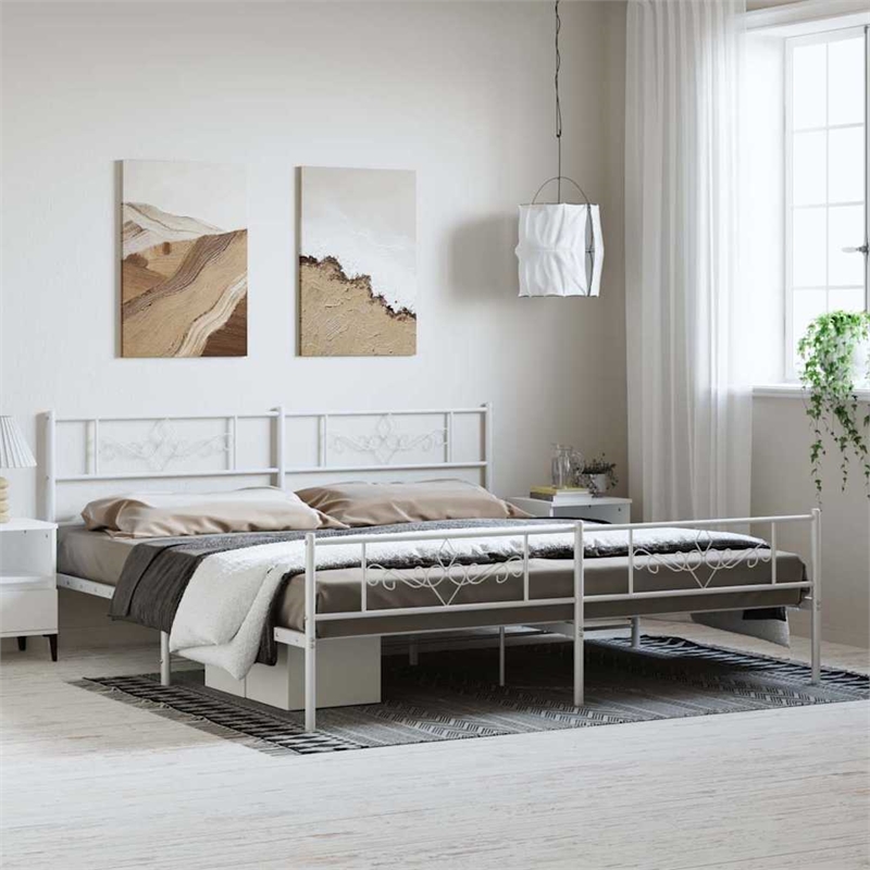 Pemberly Row Powder-Coated Steel Cal King/Double Storage Bed Frame in White