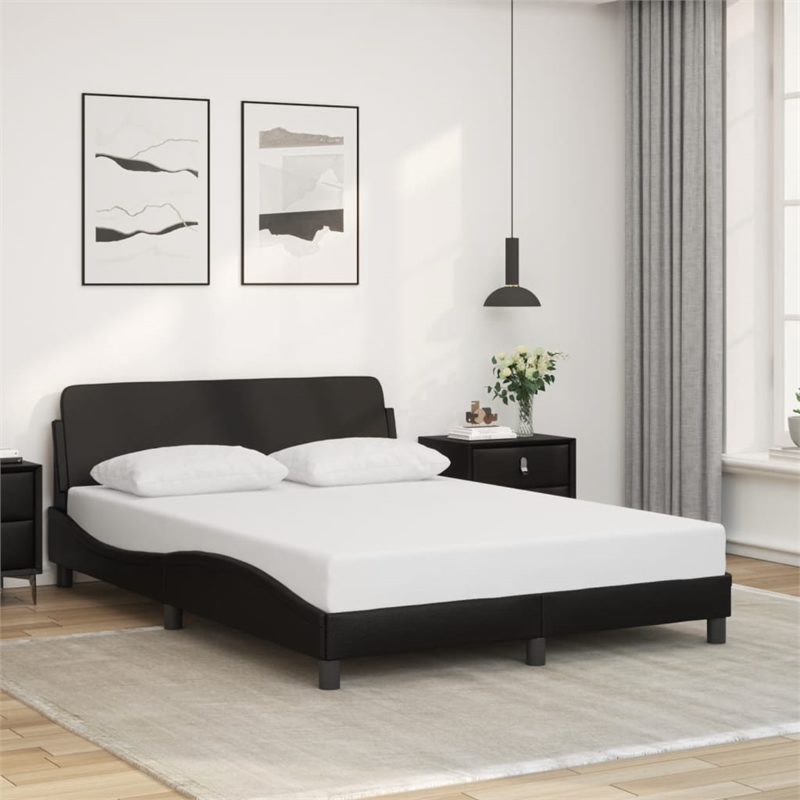 Pemberly Row Contemporary Faux Leather Full Bed Frame in Black