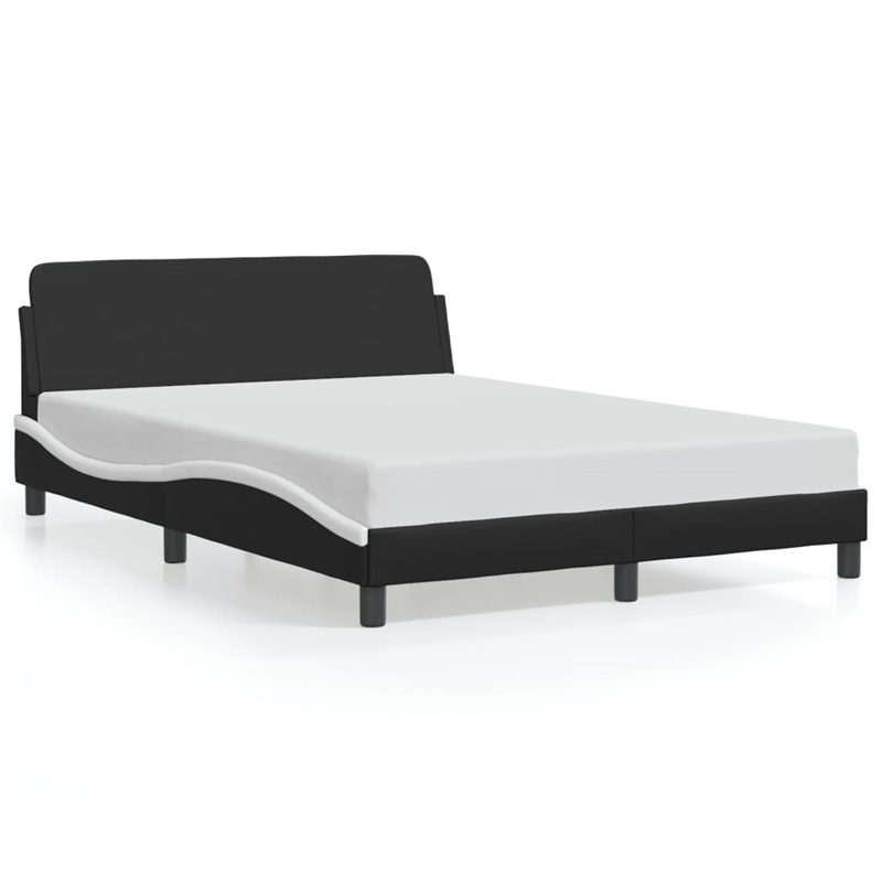 Pemberly Row Contemporary Faux Leather Full Bed Frame in Black and White