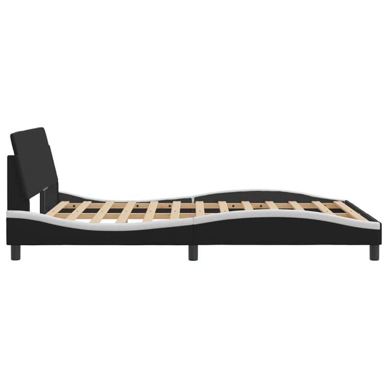 Pemberly Row Contemporary Faux Leather Full Bed Frame in Black and White