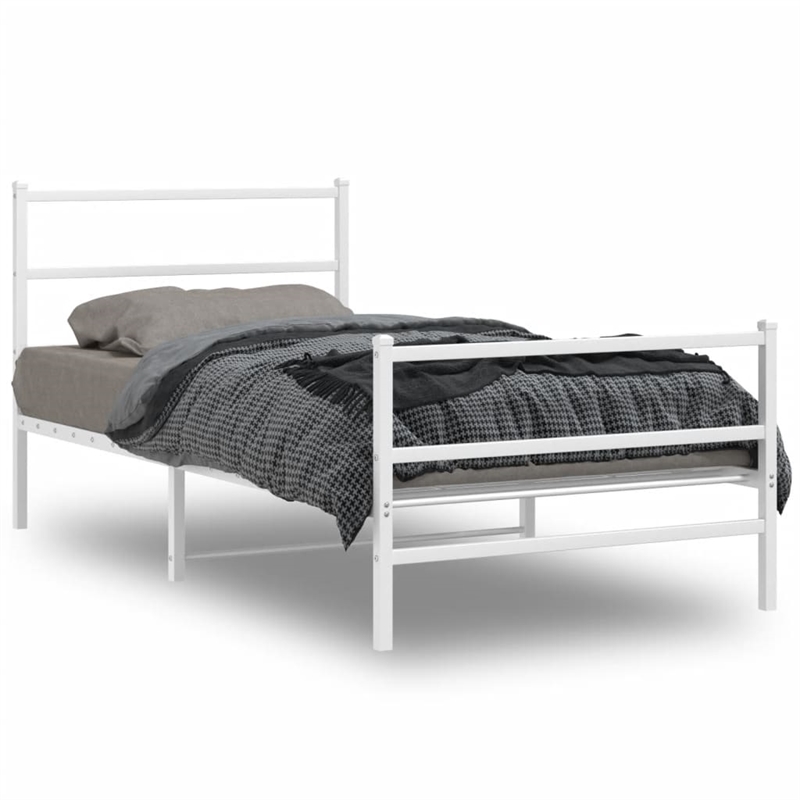 Pemberly Row Rectangular Modern Steel Twin Bed Frame Bed Frame in White